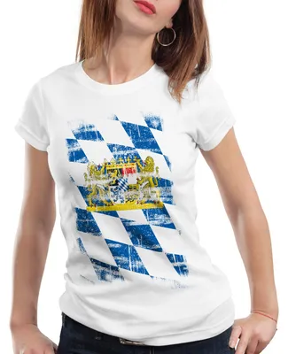 Produktbild von Bayern Vintage Flagge Damen T-Shirt München Fussball FC, Farbe:Weiß, Größe:S