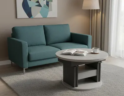 Produktbild von Design Couchtisch DA-999 rund 100 - 140cm ausziehbar höhenverstellbar mit Schublade und Ablage