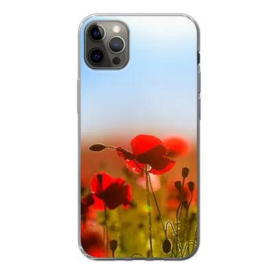 Produktbild von MuchoWow® Handyhülle Schutzhülle Hülle für iPhone 12 Pro Max Mohnblumen unter einem klaren blauen Himmel. Silikon Softcase Handy Hülle - Hartschale