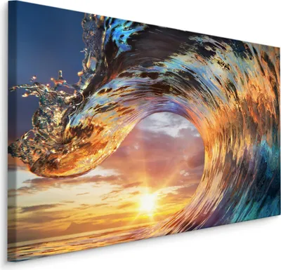 Produktbild von Fabelhafte Canvas LEINWAND BILDER 100x70 cm XXL Kunstdruck Meer Welle Sonnenuntergang