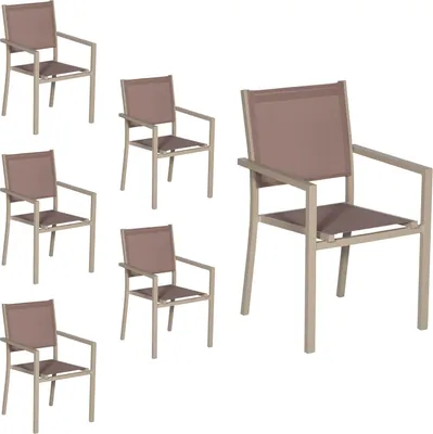 Produktbild von 6er Set Stühle aus Aluminium in Taupe - Textilene in Taupe