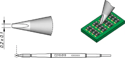 Obrázek produktu pro JBC pájecí hrot řady C210, dlátovitý tvar, C210019/0,2 x 0,1 mm, rovný, C210019