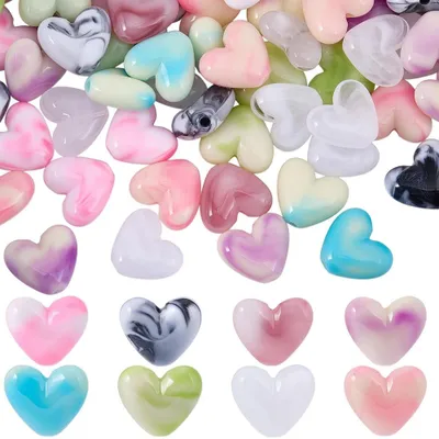 Produktbild von Herzförmige Acrylperlen - 100 Stück Imitations-Edelsteinperlen - Für Schmuckherstellung Halsketten und Armbänder - Bunt
