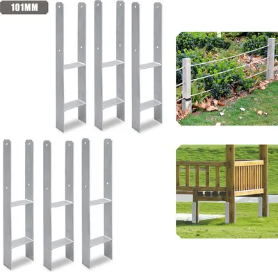 Produktbild von Jopassy 6 Stück Pfostenanker 101MM H-Pfostenträger H-Anker 600 mm Länge Pfostenschuh für Carport Silber