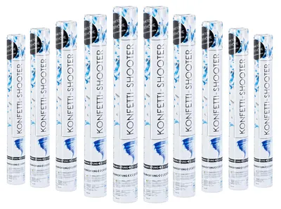 Immagine prodotto di 10 x Party Popper da 40 cm, blu e argento, altezza dell'effetto 6-8 m, matrimonio, compleanno, carnevale, pioggia di coriandoli colorati, blu