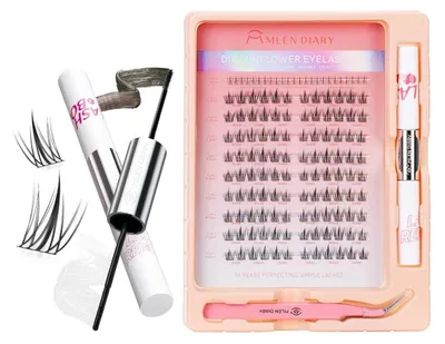 Productafbeelding van Wimperset met 132 stuks, 9-12 mm, D-vorm, manga-clusters, inclusief lijm en verwijderaar