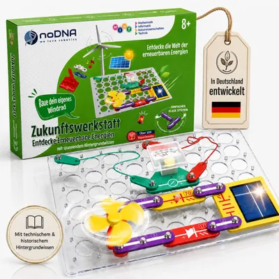 Produktbild von noDNA Elektronik Baukasten Kinder Zukunftswerkstatt für erneuerbare Energien Experimentierkasten ab 8 Jahre Experimente Kinder