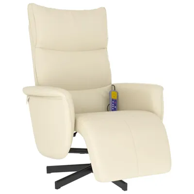 Image de Fauteuil inclinable de massage et repose-pieds crème similicuir