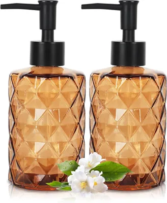 Imagen del producto de Dispensador de jabón de vidrio, color marrón, juego de 2 unidades, capacidad de 330 ml, ideal para cocina y baño
