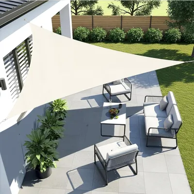 Produktbild von Sonnensegel Dreieckig 3.6x3.6x3.6m Wasserdicht Cremeweiß PES Polyester 95% UV-Schutz