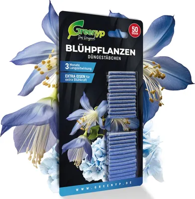Produktbild von Greenyp 100x Blühpflanzen Düngestäbchen für alle Pflanzen mit Blüten I Universal NPK Blumendünger I Langzeitdünger mit Eisen und 3 Monate Düngekraft