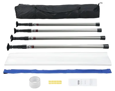 Produktbild von VEVOR Staubschutzstangen, 304,8 cm Schutzstangen, Staubschutzsystem mit 4 teleskopierbaren Stangen, Magnetreißverschluss, Tragetasche und 999,7x399,9 cm Folie, für Innendekoration, Malerei, 4x10 Fuß, 10 Fuß