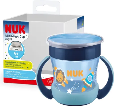 Produktbild von NUK Mini Magic Cup Trinklernbecher mit Leuchteffekt | 6+ Monate | 160 ml | auslaufsicherer 360°-Trinkrand | ergonomische Griffe | BPA-frei | Löwe (blau)