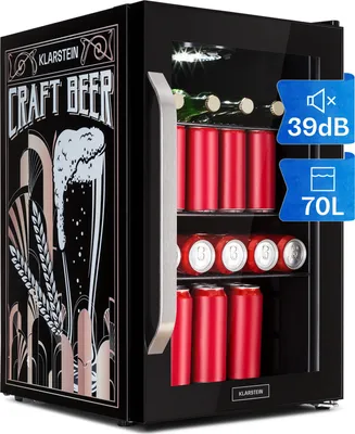 Image de Klarstein Réfrigérateur 70L, Mini réfrigérateur silencieux avec étagères amovibles, porte vitrée & LED, Adapté à l'extérieur, 0-10°C