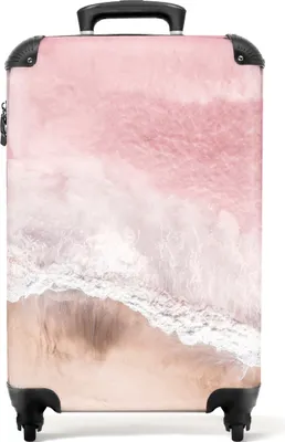 Produktbild von NoBoringSuitcases.com® Koffer Handgepäck Trolley Rollkoffer Kleine Reisekoffer mit 4 Rollen - Strand - Meer - Rosa - Natur - Wellen - Cabin Size < 55x40x23 cm & 55x40x20 cm - Fotokoffer - Kabinenkoffer - BoardgepäckHandgepäck Koffer 55x35x20 cm, 36L,