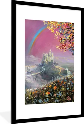 Produktbild von MuchoWow® Gerahmtes Poster Eine Illustration eines Regenbogens auf einem rosa Hintergrund 60x90 cm - Poster mit Schwarzem Bilderrahmen Wandposter Rahmen Foto Bilder - Dekoration - Wandposter Wohnzimmer - Hochwertig