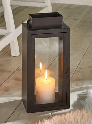 Produktbild von Laterne "Industrial" aus Metall & Glas, schwarz, 31 cm hoch, Bodenlaterne, Windlicht, Kerzenlaterne, Metalllaterne