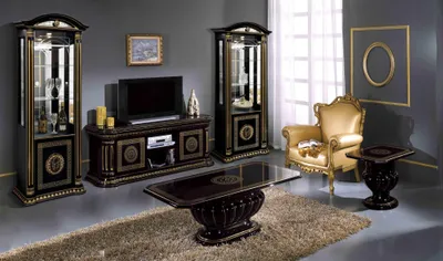 Productafbeelding van Luxe set van 5 woonkamer meubels: tv-meubel, vitrinekast, salontafel, bijzettafel, zwart