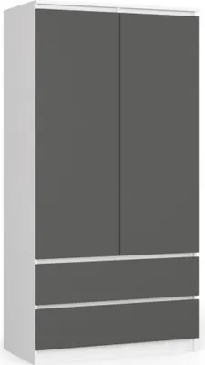 Produktbild von Kleiderschrank mit 2 Turen und 2 Schubladen (B:90cm / H:180cm / T:51cm) in weiß & Graphit grau