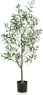 Obrázok produktu pre COSTWAY Umelý olivovník 130 cm, umelá rastlina Umelé rastliny s cementovým kvetináčom, prírodné listy a plody, umelý strom, zelený 1 balenie