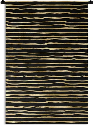 Produktbild von MuchoWow® Wandteppich Wandbehang Muster - Streifen - Gold 90x135 cm Tapisserie Dekoration Wandtuch - Baumwolle - Wandskulptur