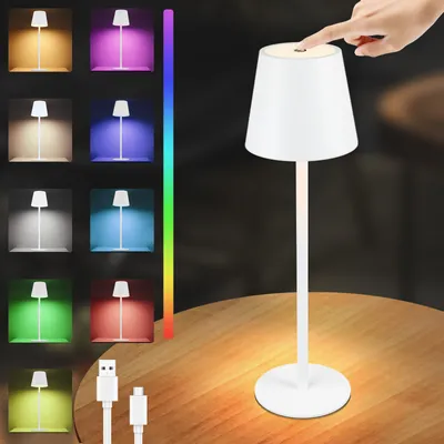 Produktbild von ZMH Tischlampe Kabellos LED Tischleuchte - Nachttischlampe Touch Dimmbar Weiß IP54 Bettleuchte Tisch USB Tischlampe Aufladbar Metall Schreibtisch