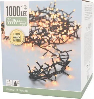 The image shows the packaging of a string of LED lights, with the product itself partially visible.