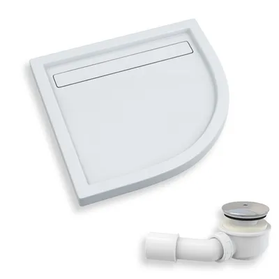 Produktbild von Duschwanne Viertelkreis 90x90x6,5 Sanitäracryl Duschtasse Glatt | Ablaufgarnitur ⌀50 mm im SET | Anti-Rutsch Duschbecken | BADLAND CAMPARO