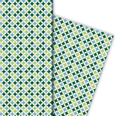 Produktbild von Grafisches Geschenkpapier mit Retro Muster in grün blau - G6357, 32 x 48cm