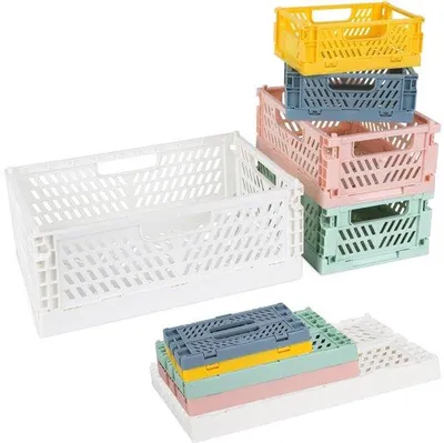 Productafbeelding van Opvouwbare plastic opbergset - multifunctioneel - set van 5 - in macaronkleuren
