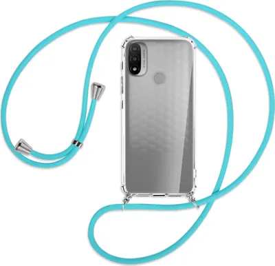 Produktbild von Handykette Backcover-Schutzhülle mit Band (Metall silberfarben) für Motorola Moto E20 (XT2155) - türkis