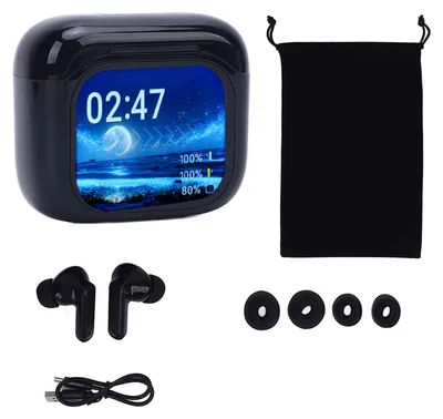 Produktbild von Sprachübersetzer-Ohrhörer, 144 Sprachen, Bluetooth 5.4, HiFi-Echtzeit-Übersetzungskopfhörer mit Farbbildschirm, Ladehülle für Reisen, Schwarz