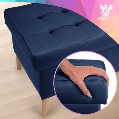Produktbild von MG Design Samt Sitzbank in Marineblau 45 x 90 cm mit Stauraum - Gepolsterte Polsterbank mit Holzbeinen für Schlafzimmer, Wohnzimmer oder Flur