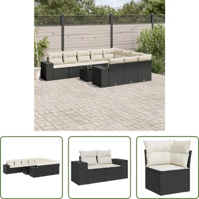 Produktbild von The Living Store 11-tlg. Garten-Sofagarnitur mit Kissen Schwarz Poly Rattan