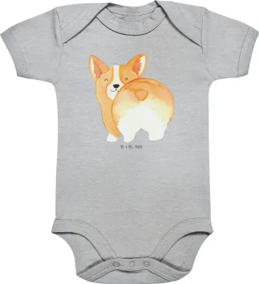 Produktbild von Mr. & Mrs. Panda babykleidung body Corgi Po 3. - 6. Monat - Heather Grey - Geschenk, overall baby, Hund, Kurzarmbody, Spruch, Einteiler, Babybody, Sprüche, Strampler