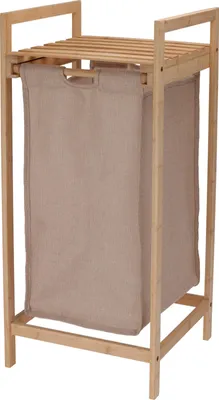 Produktbild von Bathroom Solutions | Wäschekorb mit Ablage - 33x33x73 cm - Bambusrahmen - Praktisch und Elegant