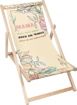 Produktbild von Dreamroots Liegestuhl klappbar Holz, bis zu 130 kg, Sonnenliege klappbar mit 3-stufiger Neigungsregulierung der Rückenlehne, Mama was auch immer, aber