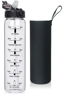 Immagine prodotto di Borraccia in vetro borosilicato con cannuccia e indicatori di tempo