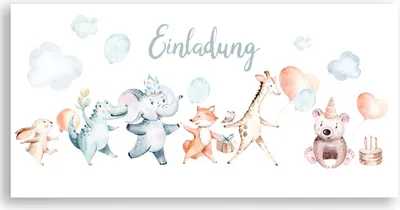 Produktbild von Friendly Fox Teddy Einladung , 12x Einladungskarten Kindergeburtstag Tierfreunde, Geburtstagseinladung DIN lang.  Einladung Junge Mädchen Geburtstag