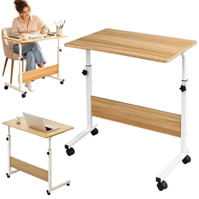 Obrázok produktu pre Stolík Na Notebook Výškovo Nastaviteľný Stôl 71–90 Cm Na Kolieskach So Stabilným Oceľovým Rámom Pre Pohodlnú Prácu