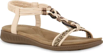 Produktbild von VAN HILL Damen Riemchensandalen Sandalen Bequeme Zierperlen Sommer Schuhe 841650, Farbe: Beige, Größe: 38