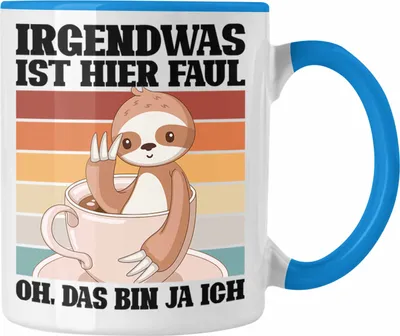 Produktbild von Trendation - Lustige Tasse Irgendwas Ist Hier Faul Geschenk Spruch Faultier Kollegein Kollege Geschenkidee Freundin Freund (Blau)