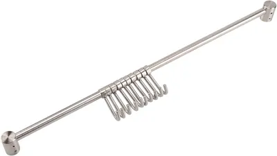 Produktbild von Hakenleiste mit 10 Haken, Kleiderhaken, Edelstahl, Küchenschiene, Küchenregal, Hakenleiste, silberfarben