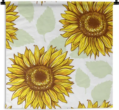 Produktbild von MuchoWow® Wandteppich Wandbehang Sonnenblume - Muster - Blumen 90x90 cm Tapisserie Dekoration Wandtuch - Wandaufhänger