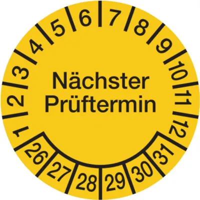 Produktbild von Dreifke® Aufkleber Prüfplakette, Nächster Prüftermin, Dokumentenfolie, gelb/s...