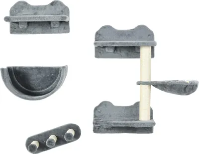 Produktbild von Katzen Kletterwand Set mit Hängematte, Kratzbrett und Sprungplattformen aus Plüsch und Sisal in Grau