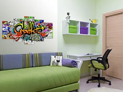 Image de Tableau acoustique Graffiti 200 x 100 cm Tableaux Mousse acoustique Absorbeur acoustique haute performance Toile insonorisante 5 pièces Tableau mural Acoustique intérieure Isolation acoustique i-A-0103-b-p