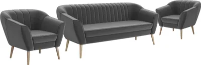 Produktbild von MEBLINI Mini Sofa Set 3-1-1 für Wohnzimmer - Mini Lounge für fünf Personen - Küchensofa - Sofa Klein - Sitzgarnitur - Polstergarnitur - Sofagarnituren - KAIA - 3+1+1 - Dunkelgrau Samt