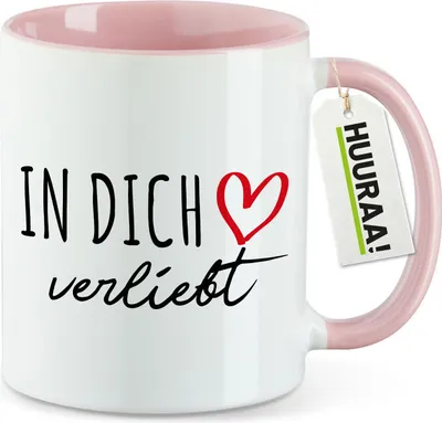 Produktbild von Huuraa Kaffeetasse In dich verliebt 330ml Rosa Keramik Kaffeebecher Geschenkidee