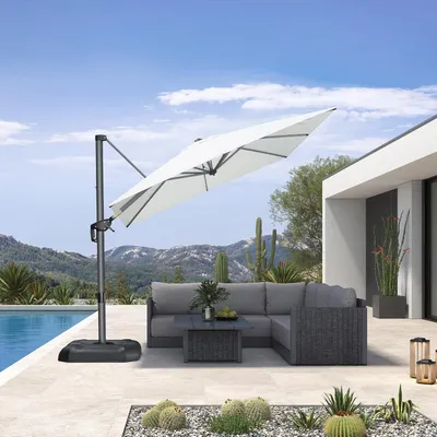 Produktbild von PURPLE LEAF Ampelschirm 250 x 250 cm, Sonnenschirm mit Kurbel, Gestell Aluminium, 360°Rotation, Quadratisch Gartenschirm für Terrasse & Balkon, Weiß